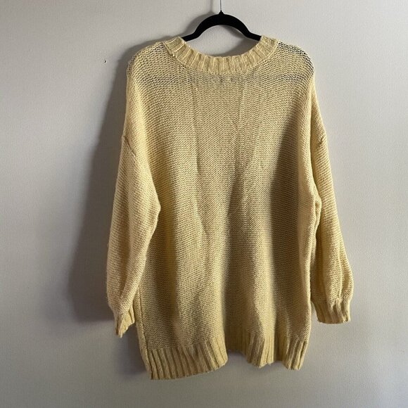 Aerie Wmn M Yellow Wool Blend Crew Neck Happy Place Oversized Cable Knit Sweater - Picture 11 of 11